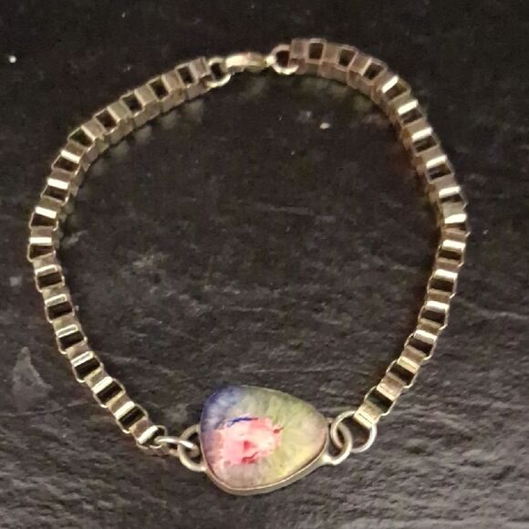 Sterling Silver Bracelet with Multicolor Stone - Picture 1 of 4